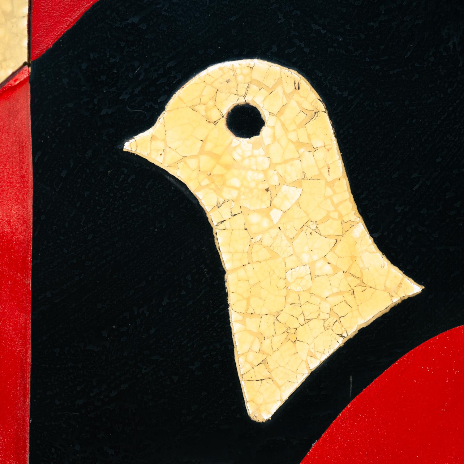 Separador de ambientes de estilo art déco con pájaros, motivos geométricos, rojo, amarillo, azul en venta 3