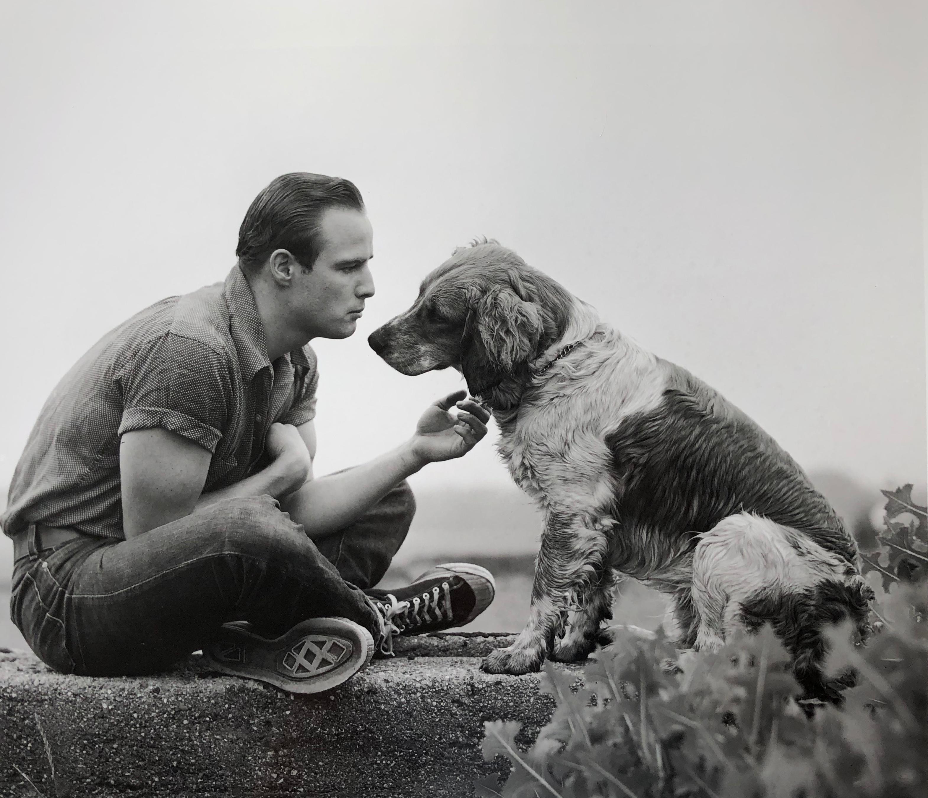 On assignment for Life Magazine in 1950, Art Shay photographed Marlon Brando at his family farm in Libertyville, Illinois, just north of Chicago.  Innocent of the fame to come, the young Brando shows his softer side, affectionately engaging the