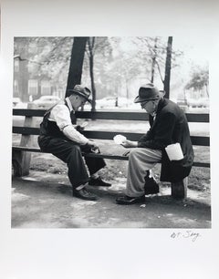 Card Players, Two Gentleman on a Park Bench circa 1953, Black & White Photograph