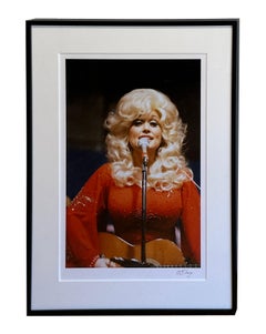 Dolly Parton, 1976 - Portrait, Bright Red Dress & Guitar, Color Photograph