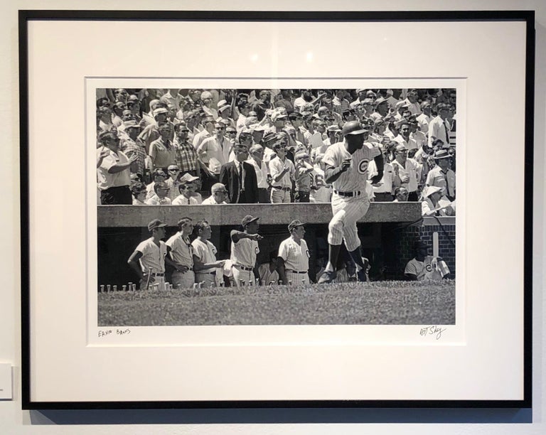 Ernie Banks, 1967, Chicago Cubs, Black and White Photograph, Signed, Framed - Gray Figurative Photograph by Art Shay