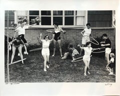 Hula Hoop Craze, Group of Women in Suburban Chicago, Black and White Photograph