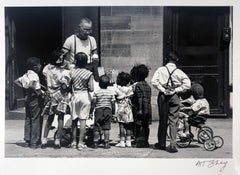 Iceman - Children Gathered Around an Ice Cream Vendor circa 1949, Photo Signed