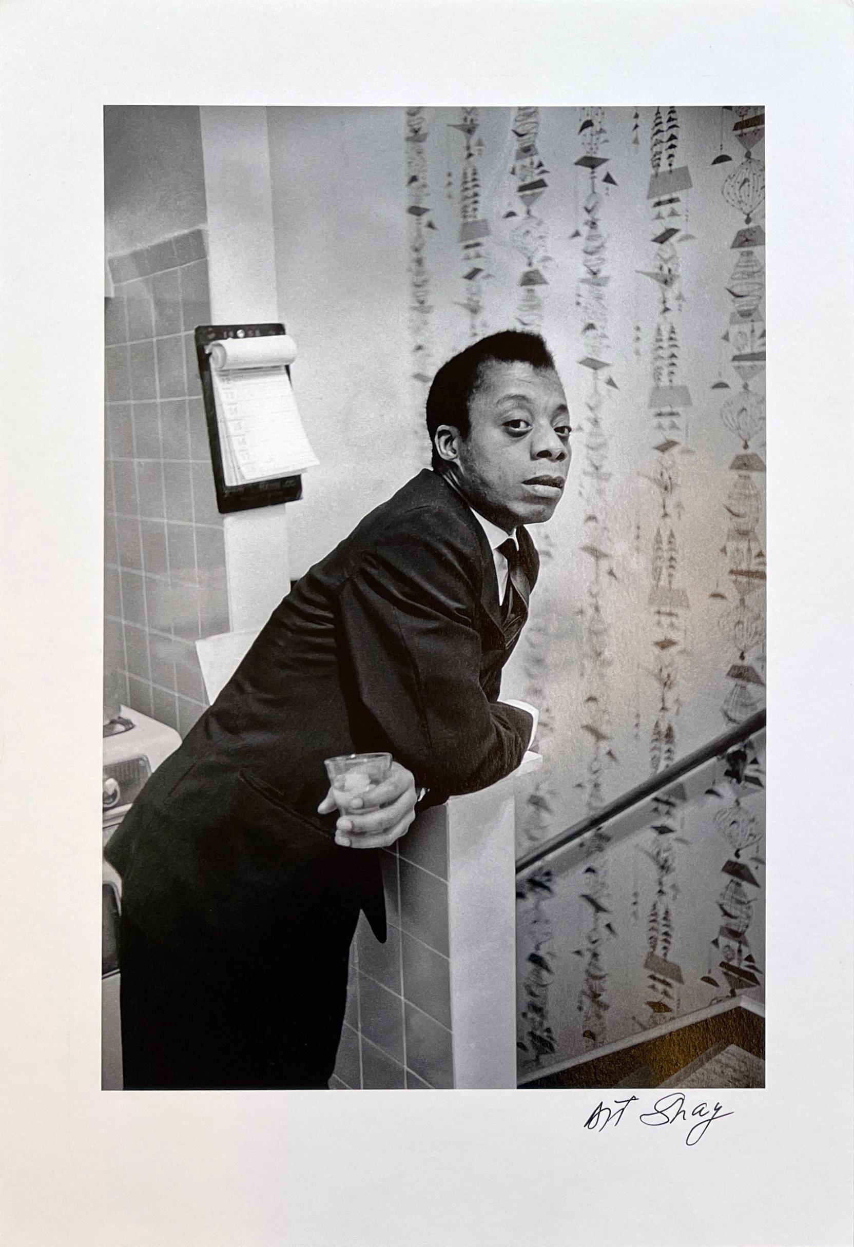 Art Shay Black and White Photograph - James Baldwin Standing, Deerfield, IL 1959, Deerfield Integration Rally