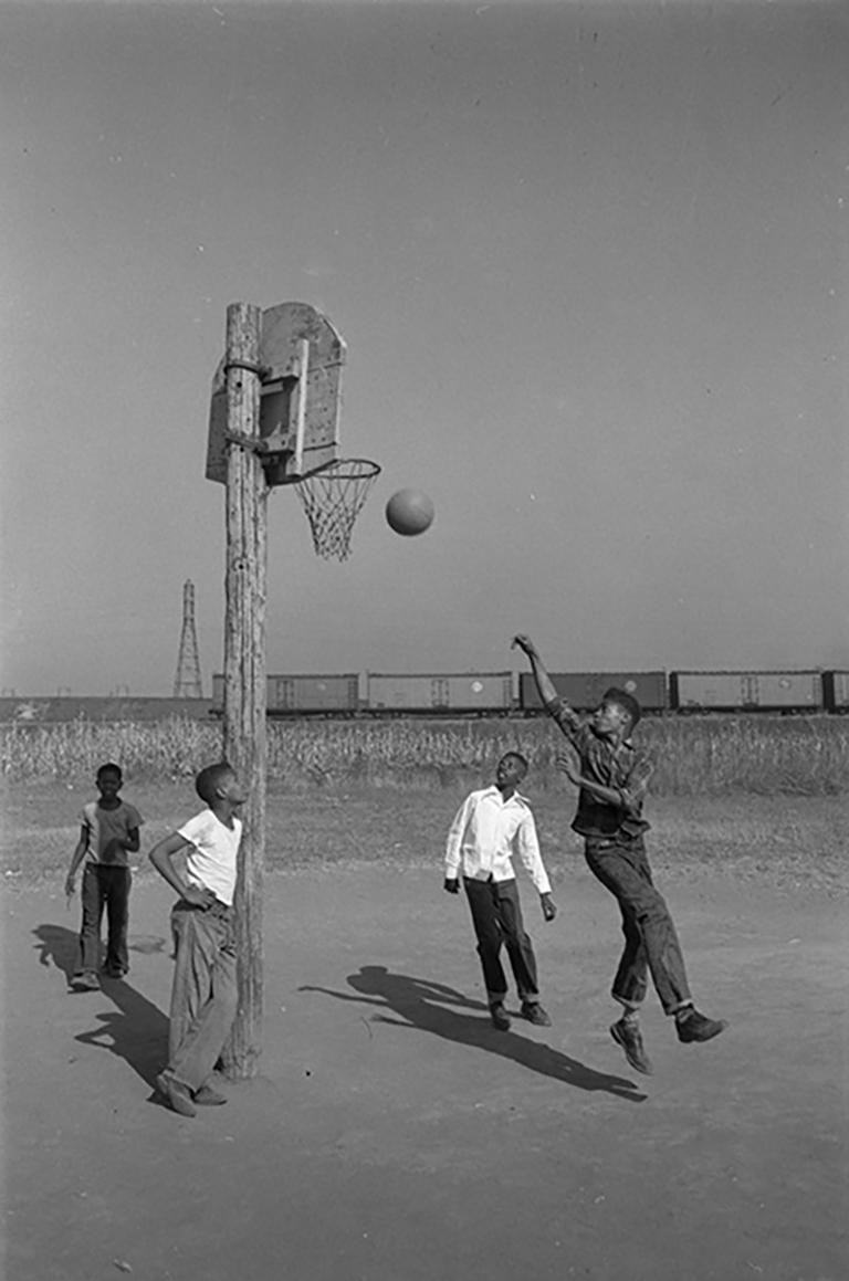 Art Shay Black and White Photograph - Lovejoy AKA Brooklyn, Illinois, Boys PlayingBasketball for Ebony Magazine, 1952