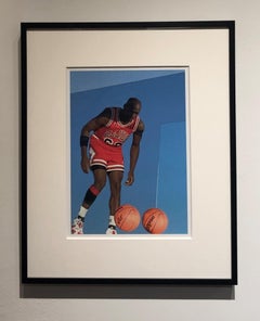 Michael Jordan with Basketballs, 1998, Framed Color Photograph by Art Shay