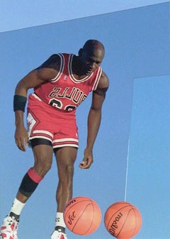 Michael Jordan with Basketballs, 1998, Framed Color Photograph by Art Shay