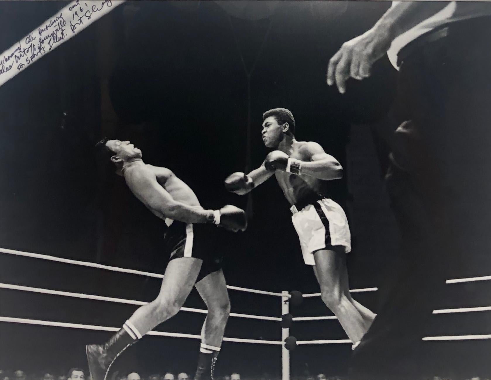 Art Shay Black and White Photograph - Muhammad Ali TKO Punch vs Alex Miteff, Louisville 1961, Black & White Photo