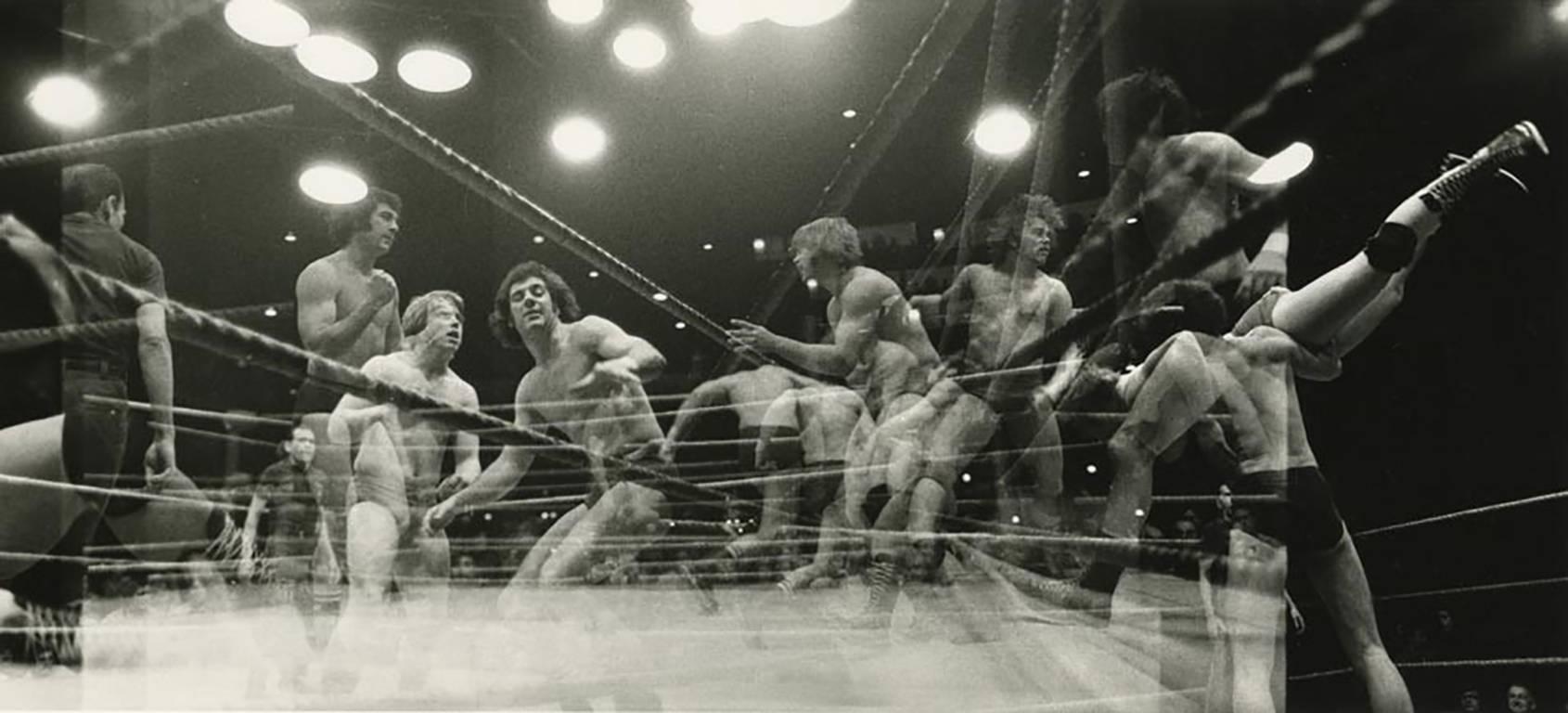 Wrassle Mania, 1975, Multi-Exposure Black and White Photograph, Framed, Signed