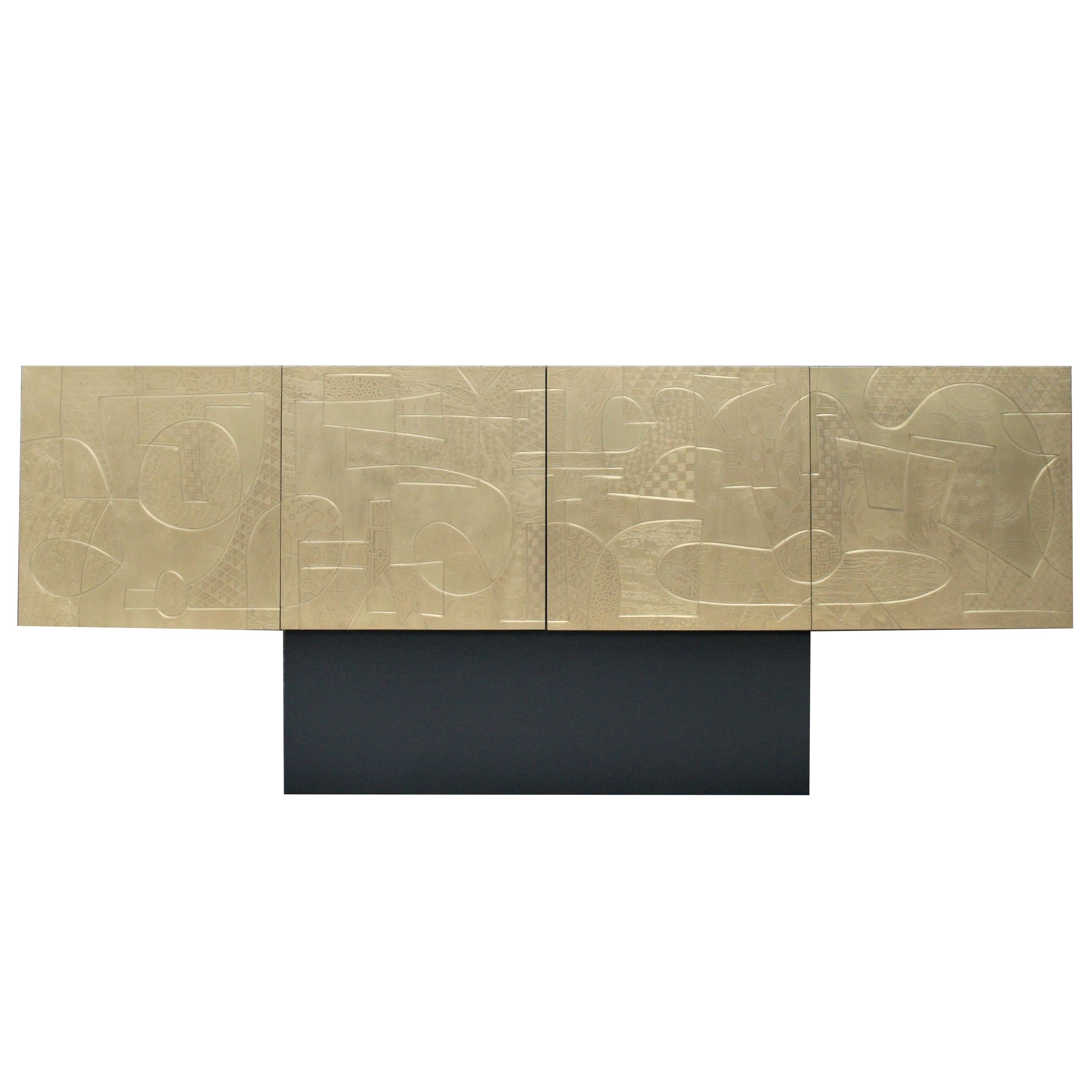 Art Sideboard "Propeller" Acid Etched Brass Constructivism Design , 4 Doors