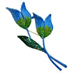 ART signed gold colorful enamel flower designer brooch