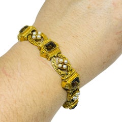 ART signé vintage amber glass faux pearls designer link bracelet