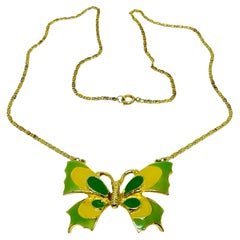 ART signed vintage gold tone enamel designer butterfly chain necklace ART signed vintage gold tone enamel designer butterfly chain necklace