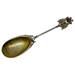 Art Silver Coin Silver 3D Flower Berry Spoon Bright-Cut circa 1865 GW Unmarked