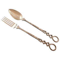 Art Silver Coin Silver Salad Serving Set of 2 pieces with 3-D Loops