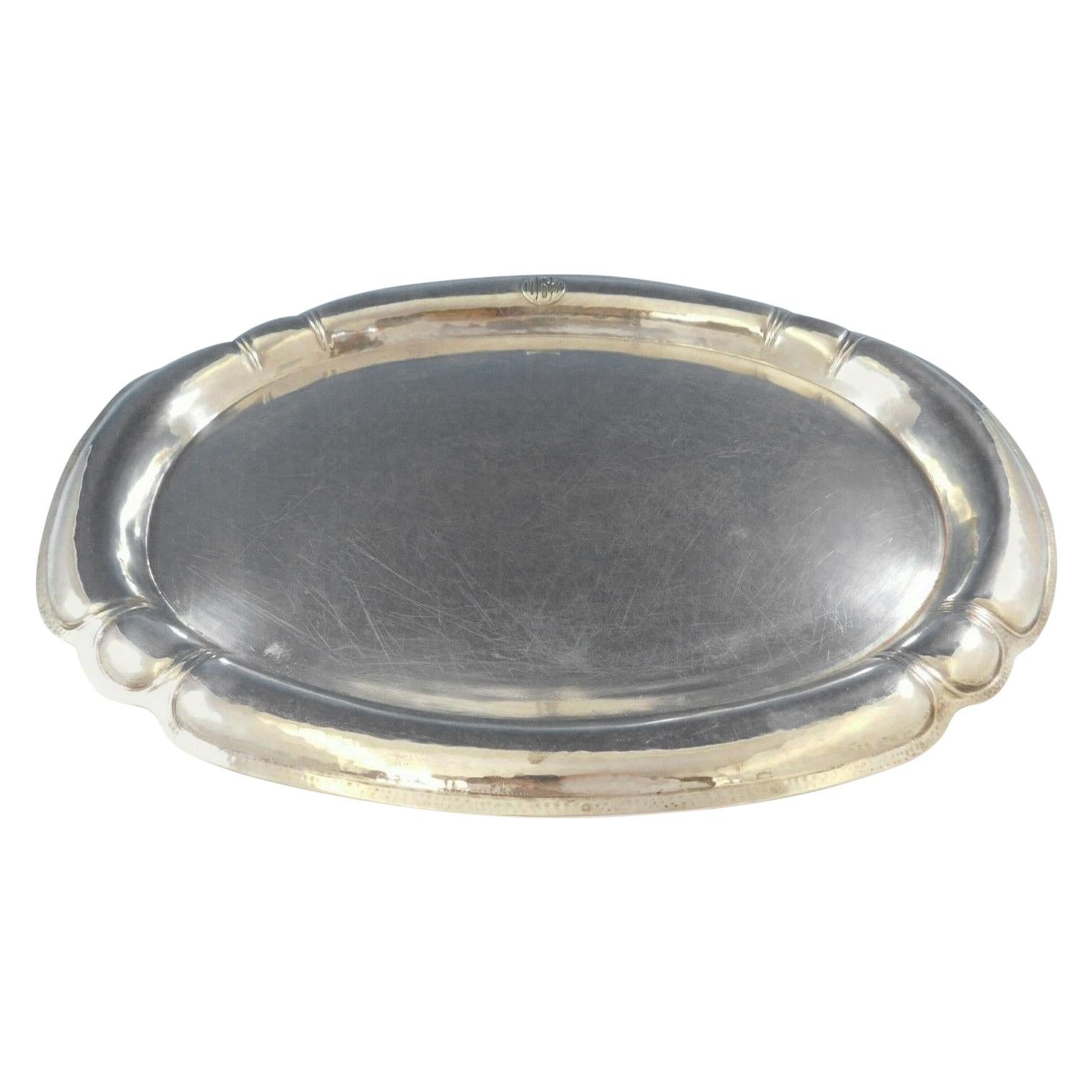 Art Silver Shop Chicago Sterling Silver Tea Tray Oval Handmade Arts & Crafts For Sale