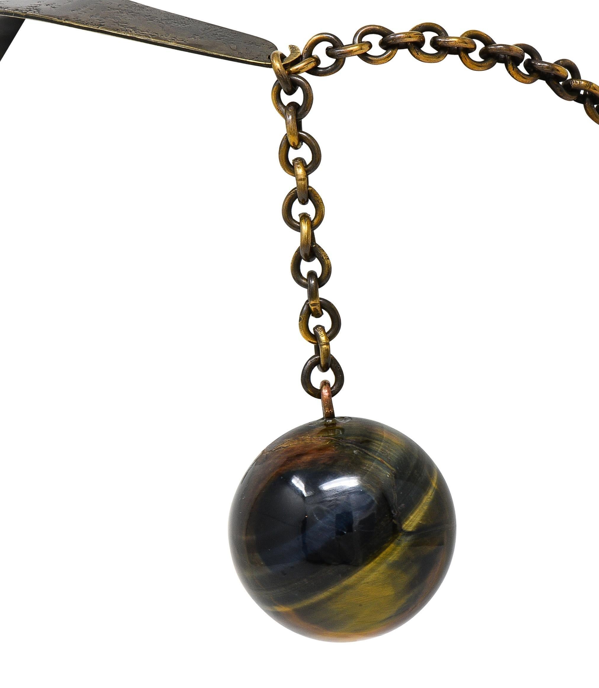 Art Smith 1950's Modernist Tiger's Eye Brass Sphere Vintage Collar Necklace For Sale 8