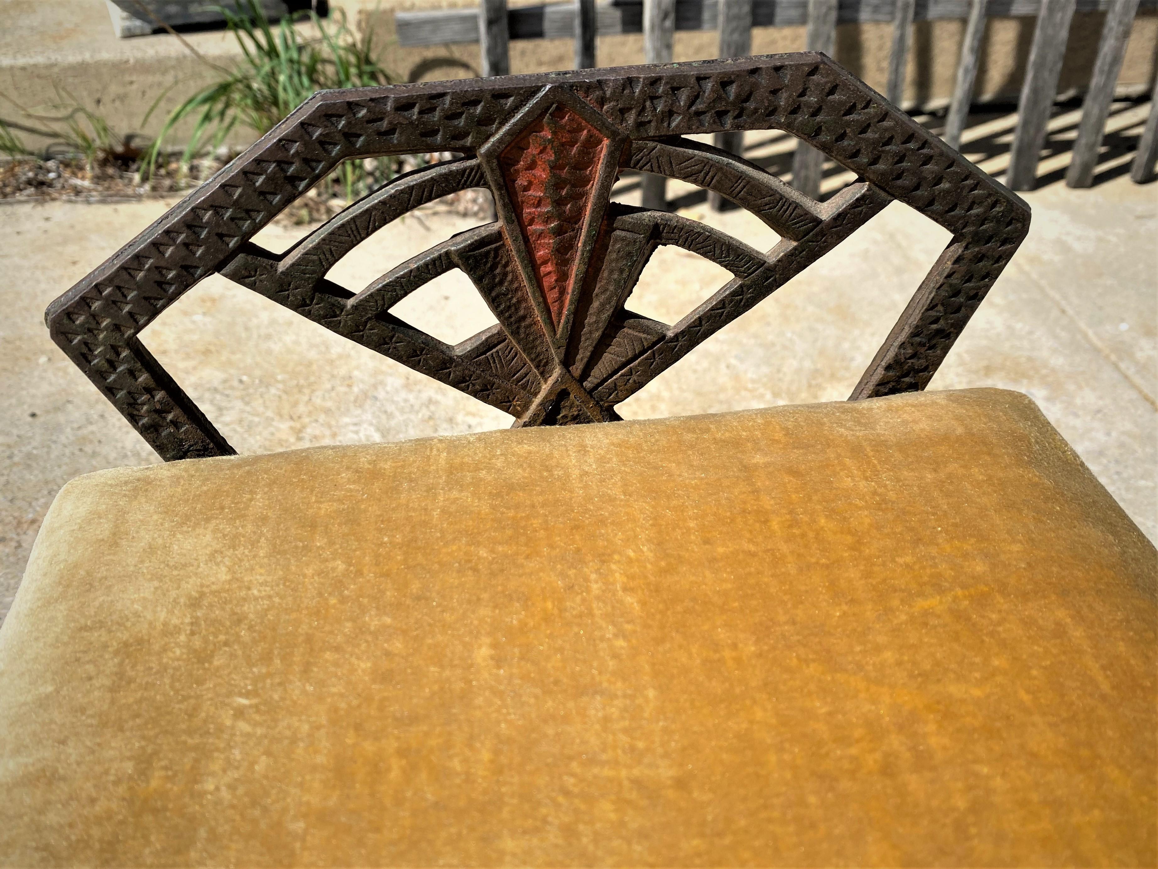 Art Specialty Co. Art Deco Cast Iron Winged Female Figural Vanity Bench/Stool In Good Condition In Clifton Forge, VA