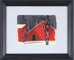 Red Barn in the Snow - Winter Landscape