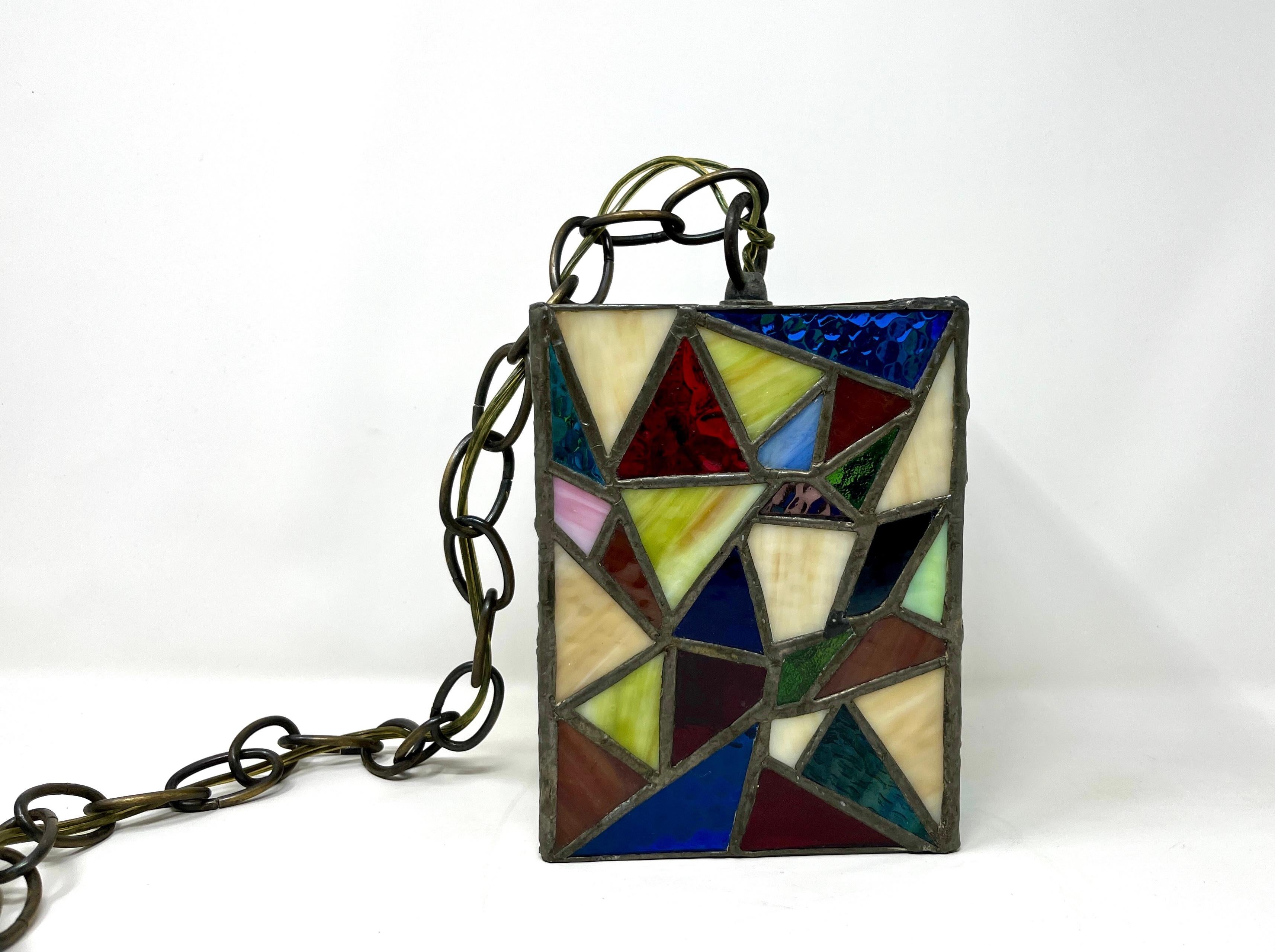 American Art Studio Multi-color Stained Glass Hanging Pendant Light
