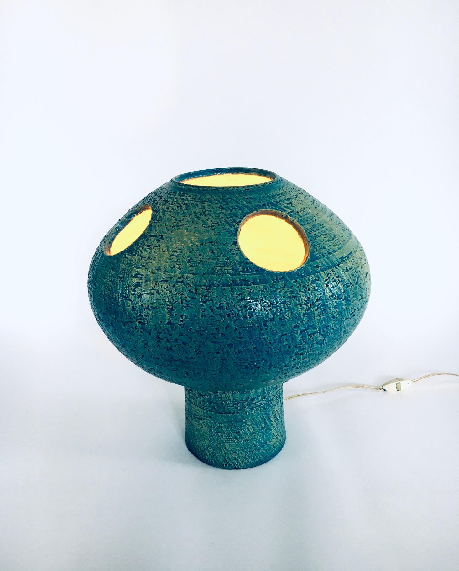 Dutch Art Studio Pottery Ceramic Mushroom Table Lamp, Netherlands 1960's For Sale