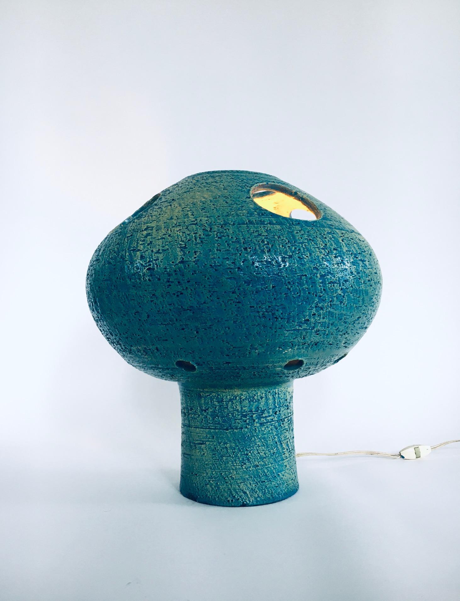 Mid-20th Century Art Studio Pottery Ceramic Mushroom Table Lamp, Netherlands 1960's For Sale