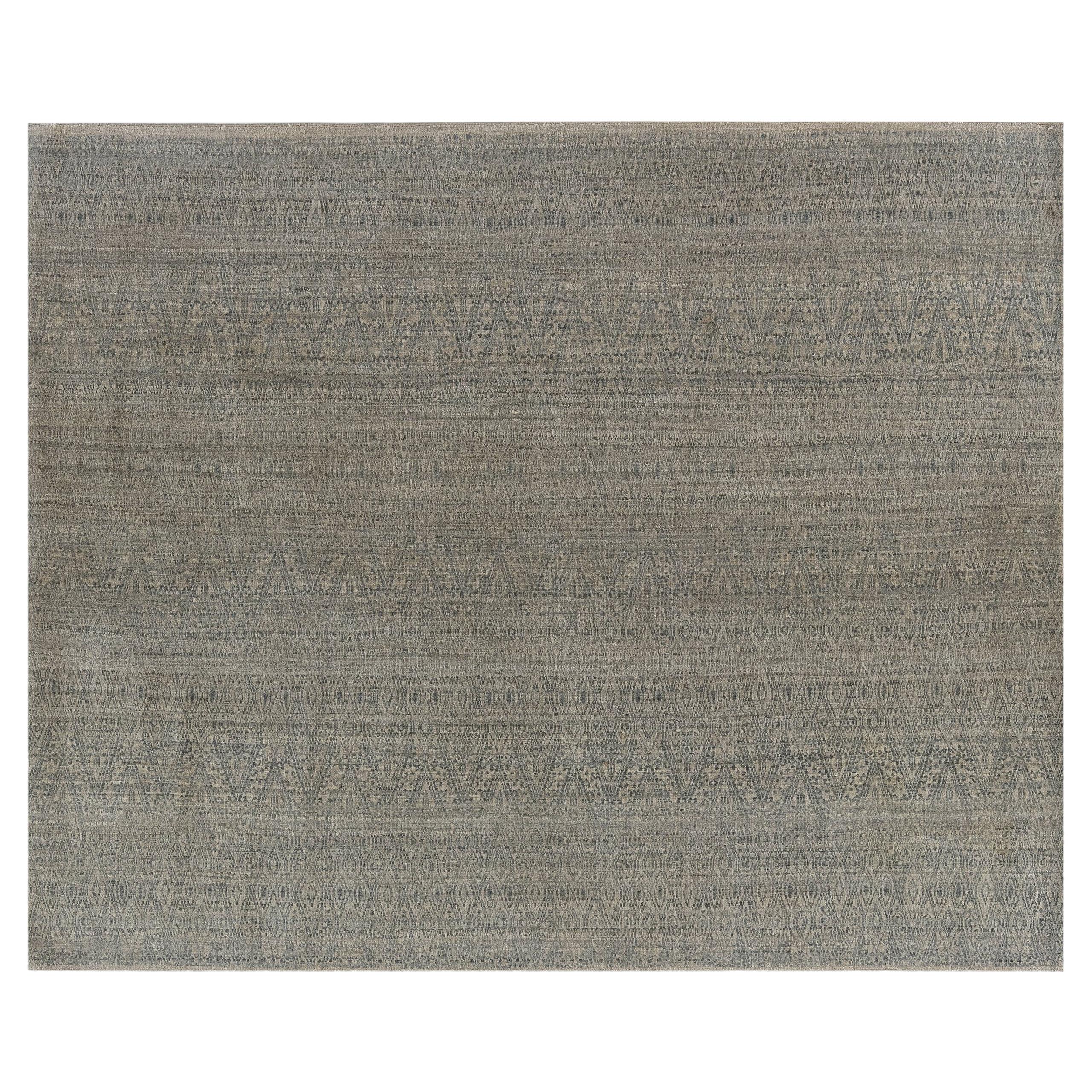 Art-Style Chevron Bands Gray Handmade Rug "Meridian" by Doris Leslie Blau