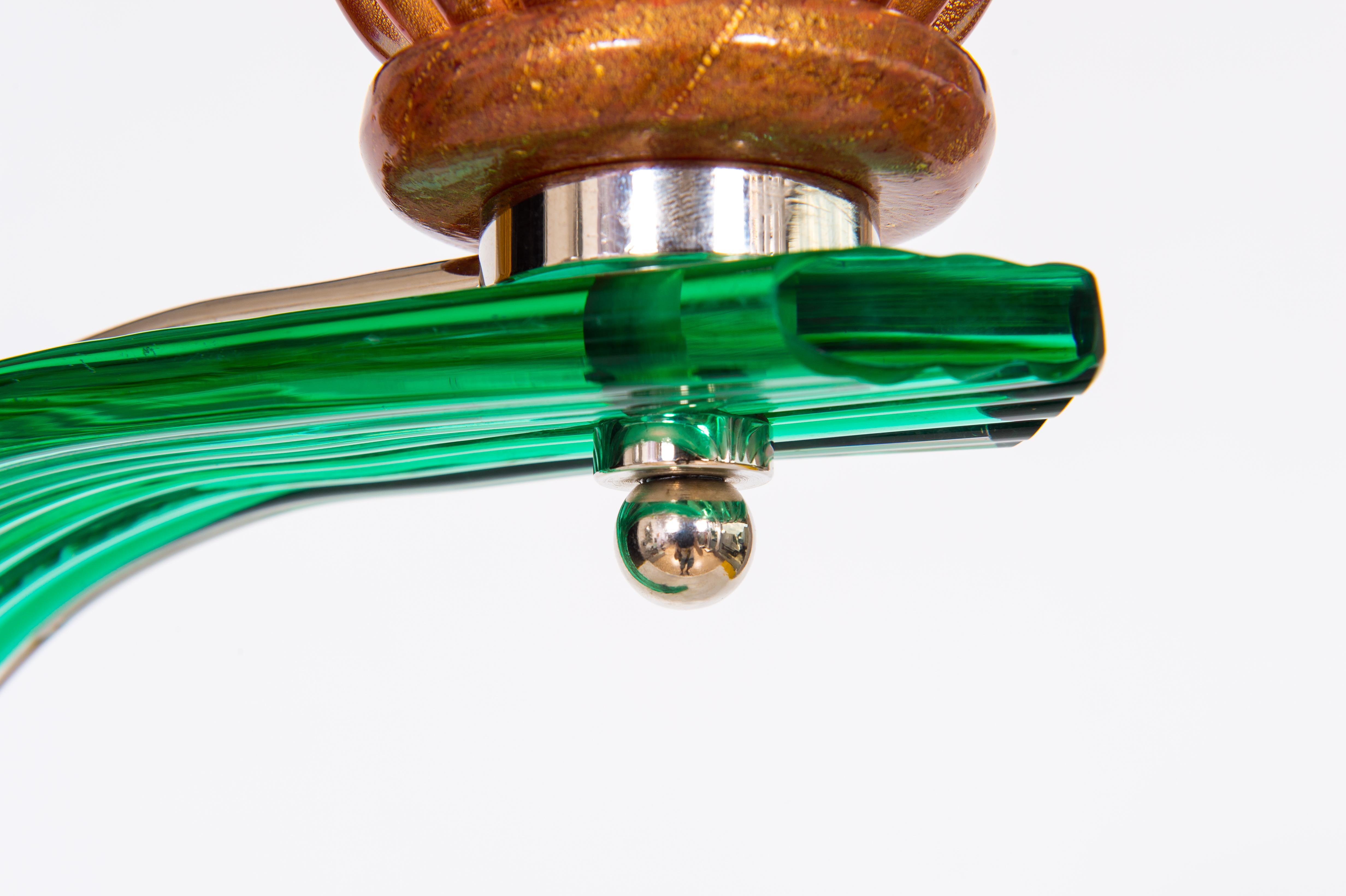 Lampe de bureau d'art en cristal vert et verre de Murano de couleur corail, contemporaine en vente 4