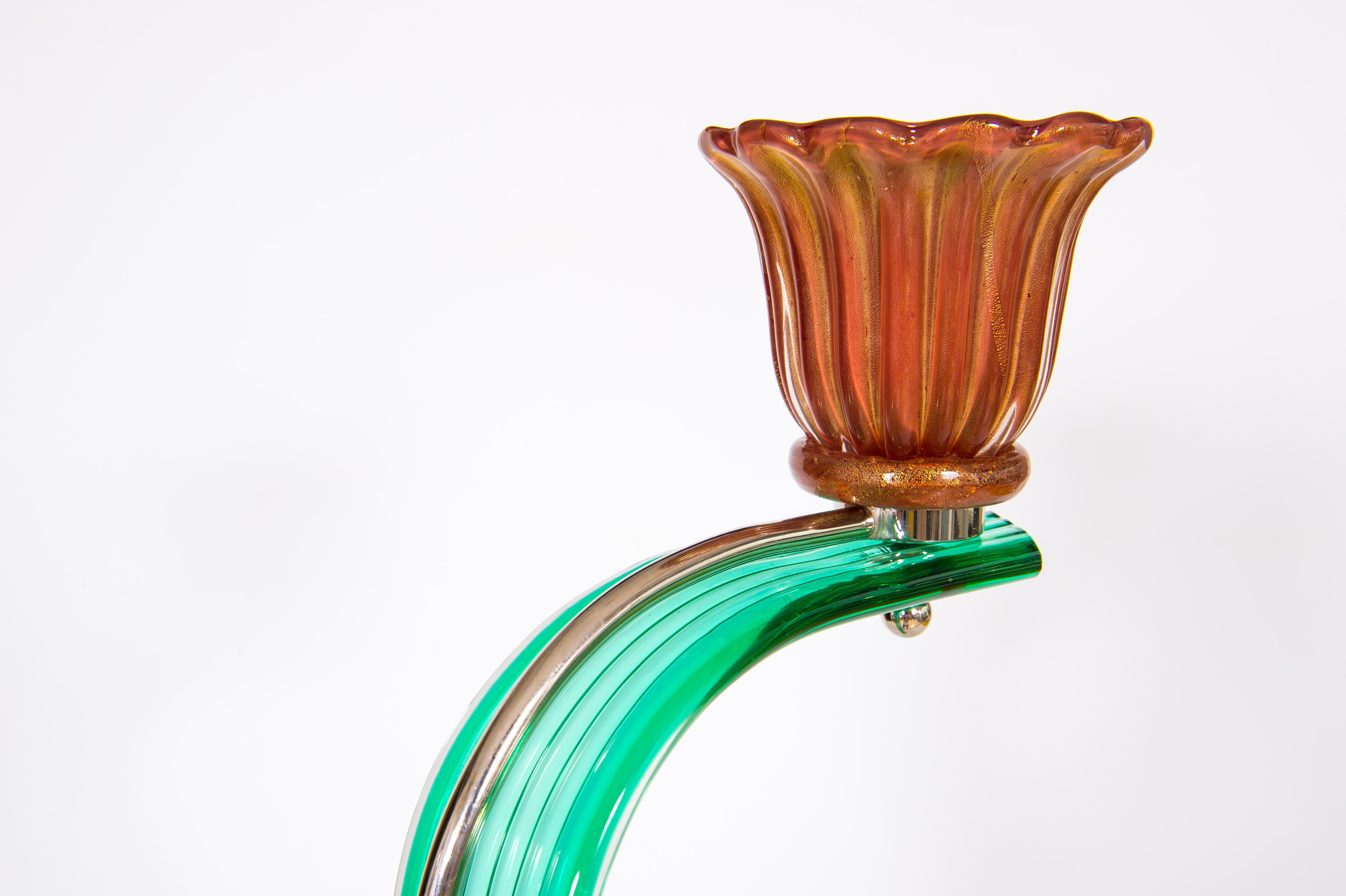 Lampe de bureau d'art en cristal vert et verre de Murano de couleur corail, contemporaine en vente 6