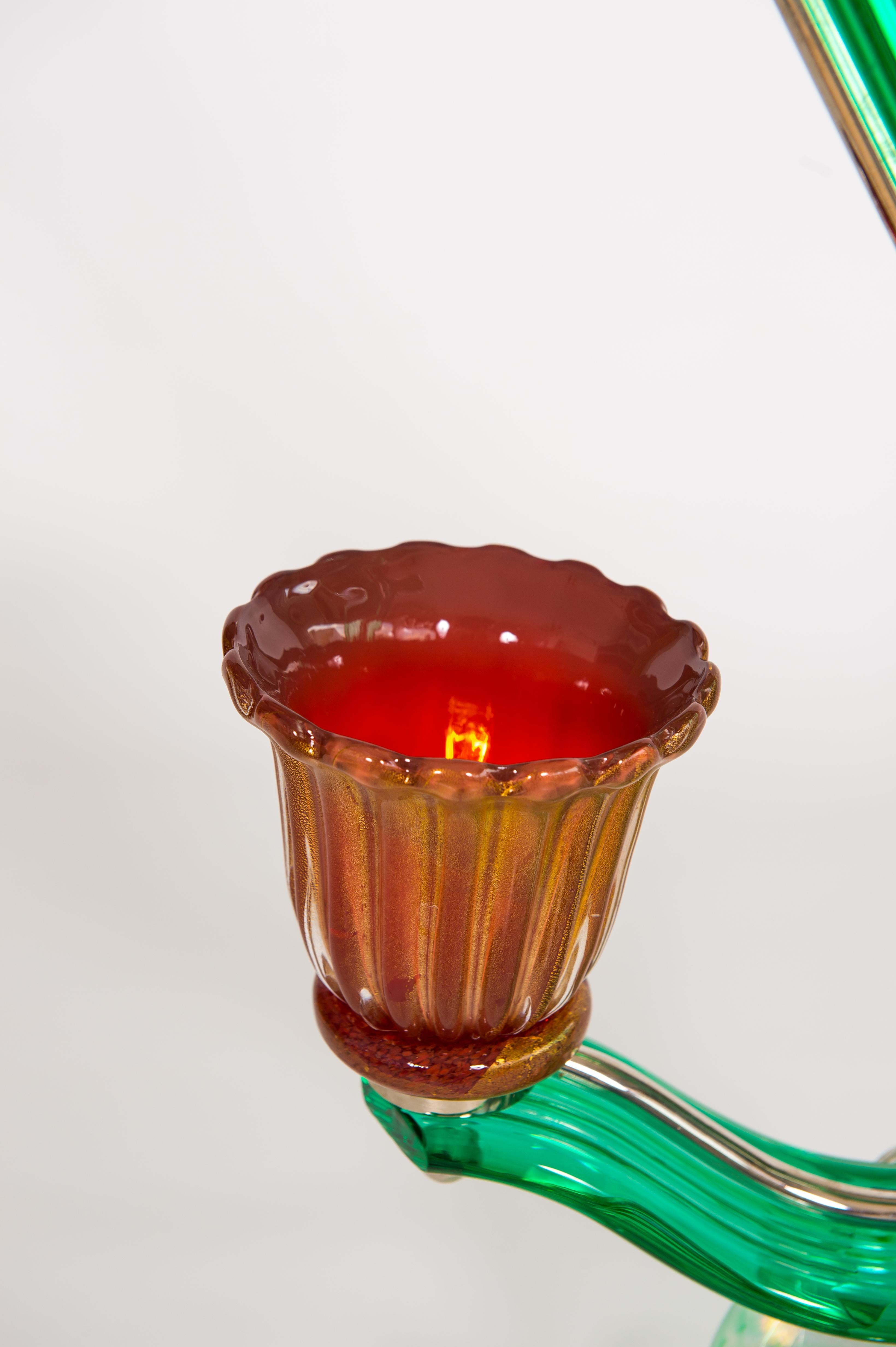 Lampe de bureau d'art en cristal vert et verre de Murano de couleur corail, contemporaine en vente 11
