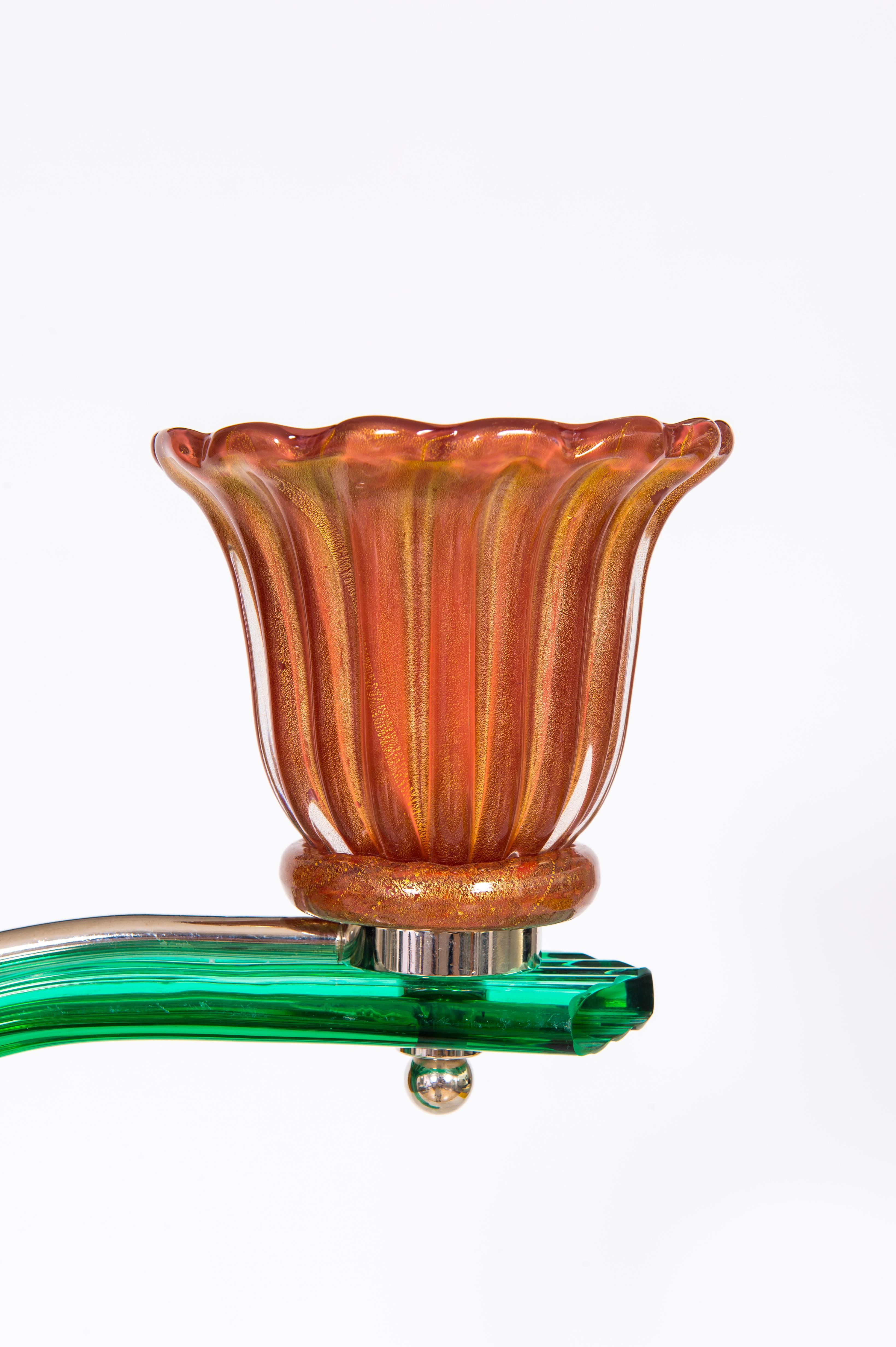 Moderne Lampe de bureau d'art en cristal vert et verre de Murano de couleur corail, contemporaine en vente