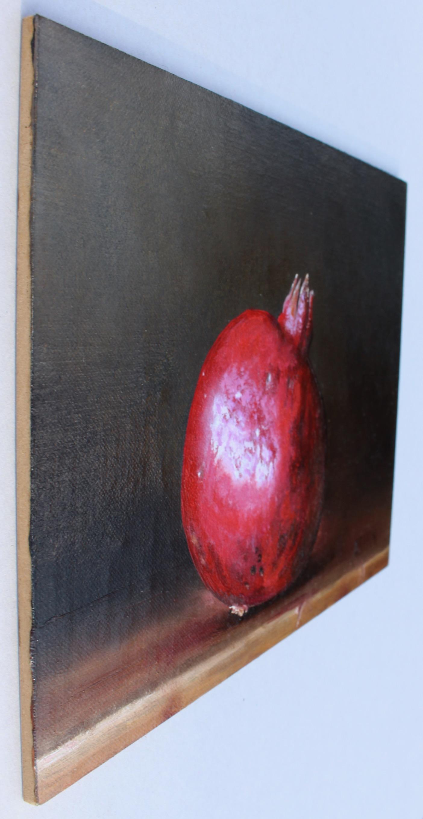 <p>Artist Comments<br>This still-life painting portrays a pomegranate with its beautiful crown. Light delicately reflects on its skin and leaves the other side in subtle shadow, enticing the viewer for a closer inspection. Painted with Flemish