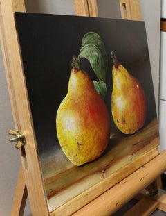 Poires rougissantes, peinture à l'huile