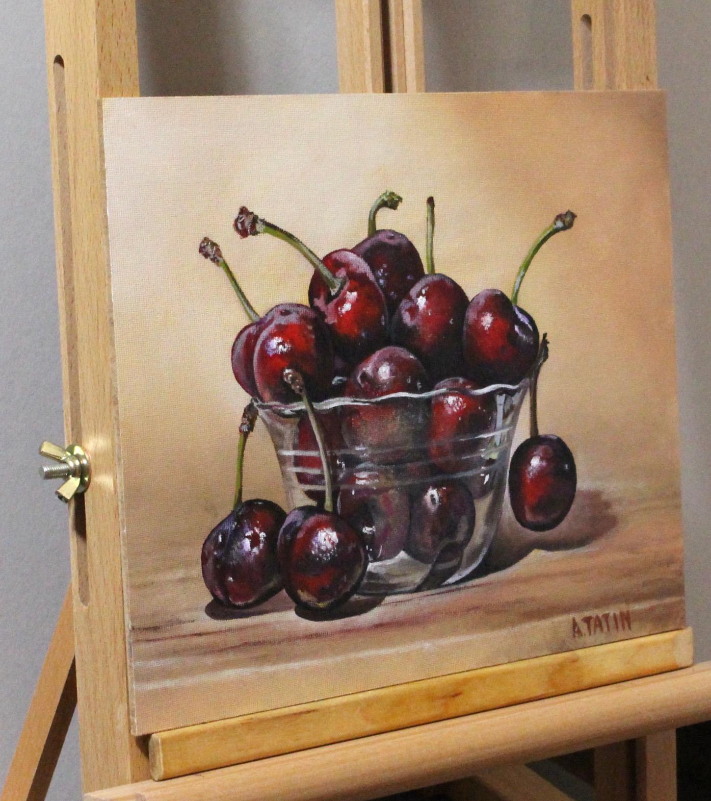 Red Cherries in a Glass Bowl, Oil Painting - Contemporary Art by Art Tatin