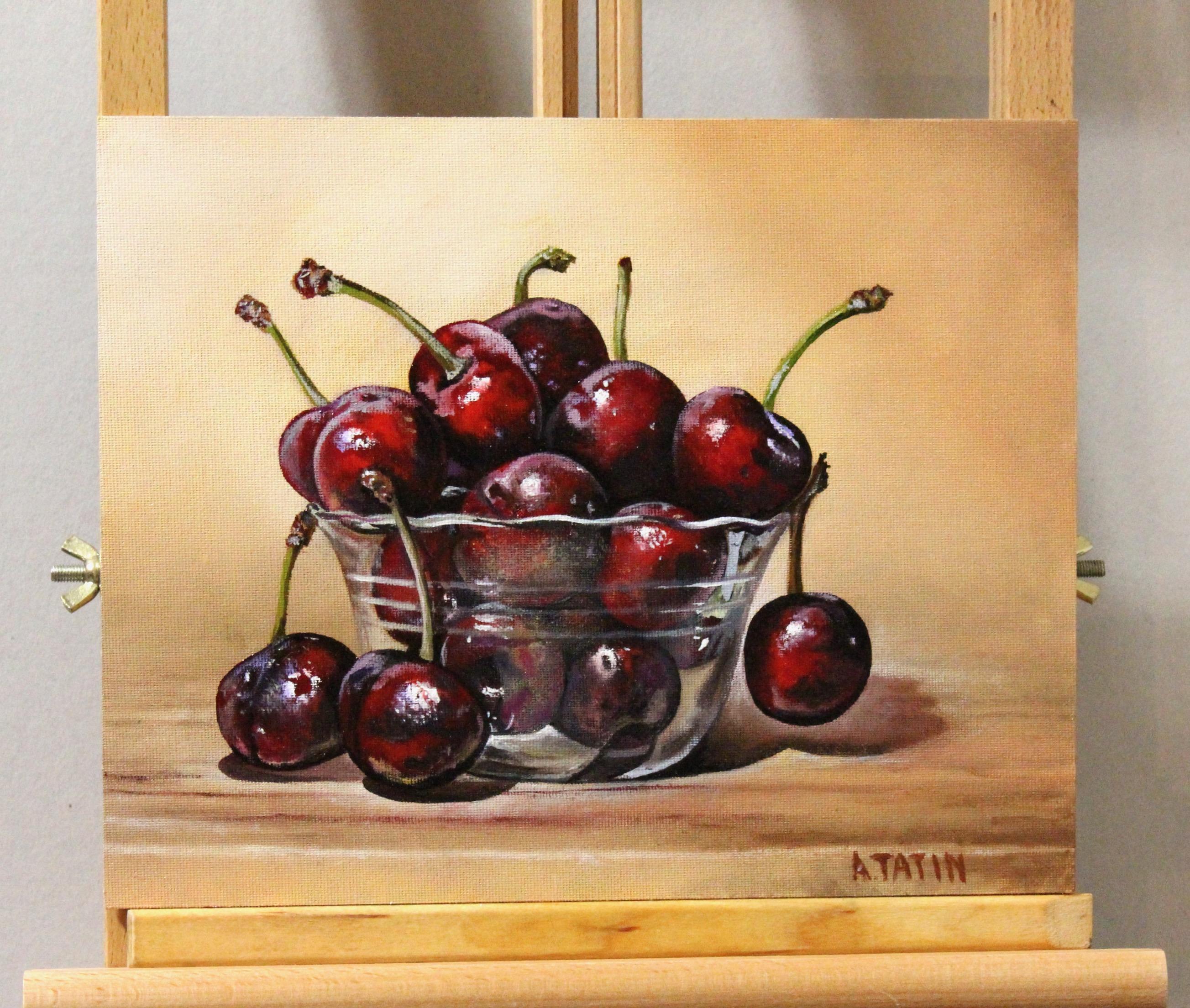 <p>Artist Comments<br />Red, juicy cherries rest in a glass bowl, showcasing their plumpness and vibrant summer hues. The light illuminates their glossy skin, while shadows add depth and dimension to their form. Utilizing Flemish techniques, artist