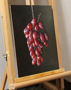 Raisins rouges sur une ficelle, peinture à l'huile