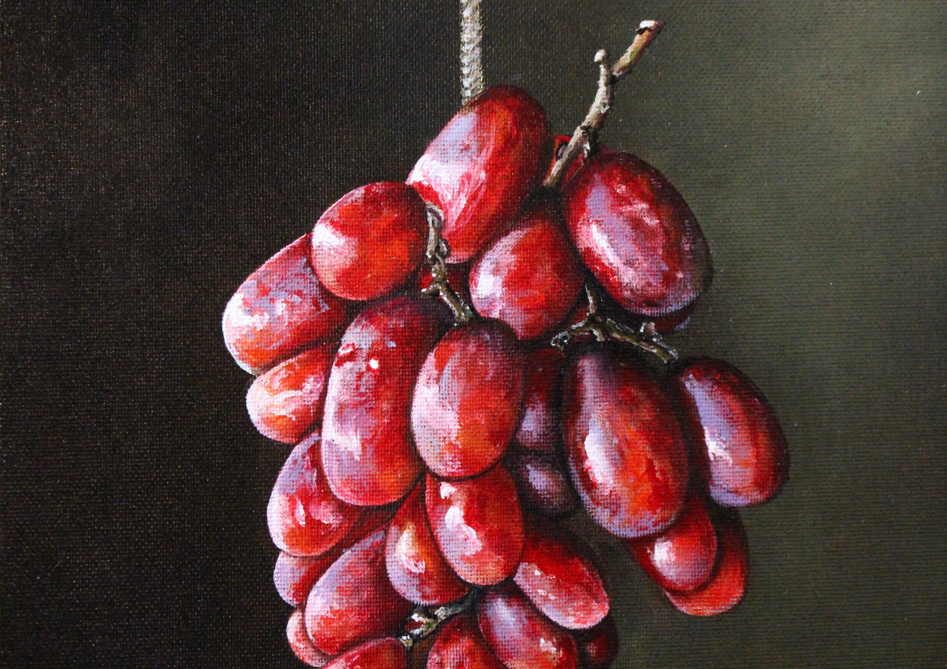Raisins rouges sur une ficelle, peinture à l'huile en vente 1