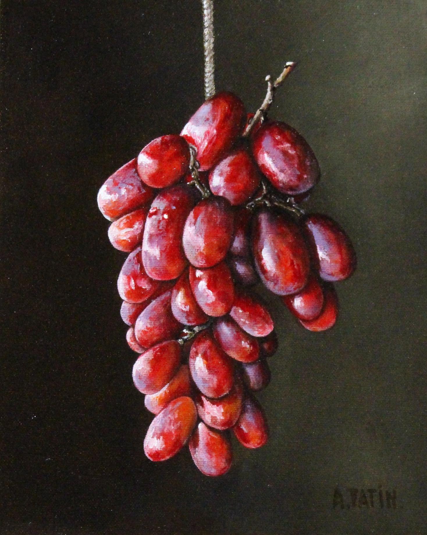 Raisins rouges sur une ficelle, peinture à l'huile - Art de Art Tatin