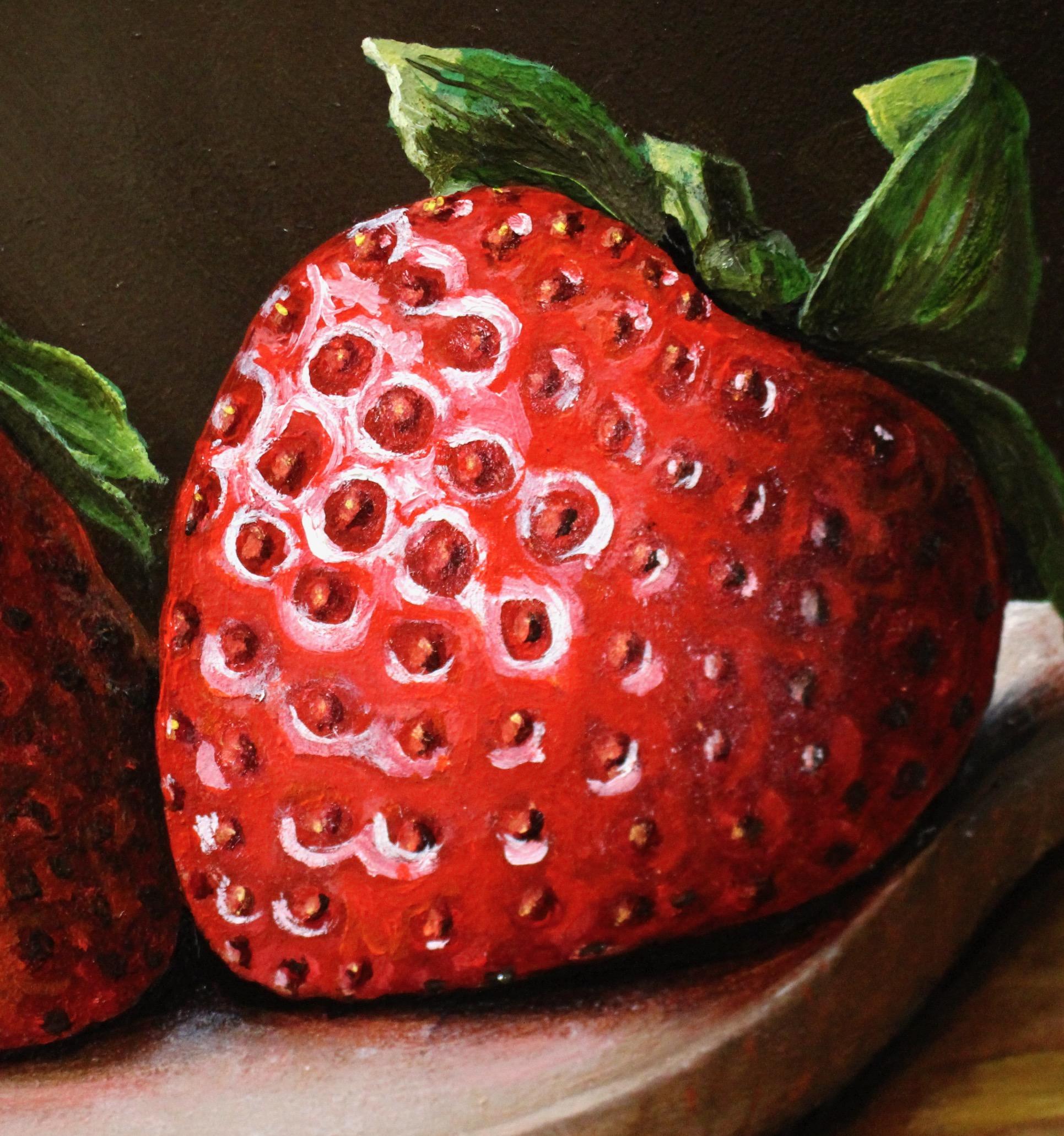 Le fragole fanno bene, pittura a olio - Still-Life Painting Marrone di Art Tatin