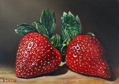 Deux fraises, peinture à l'huile