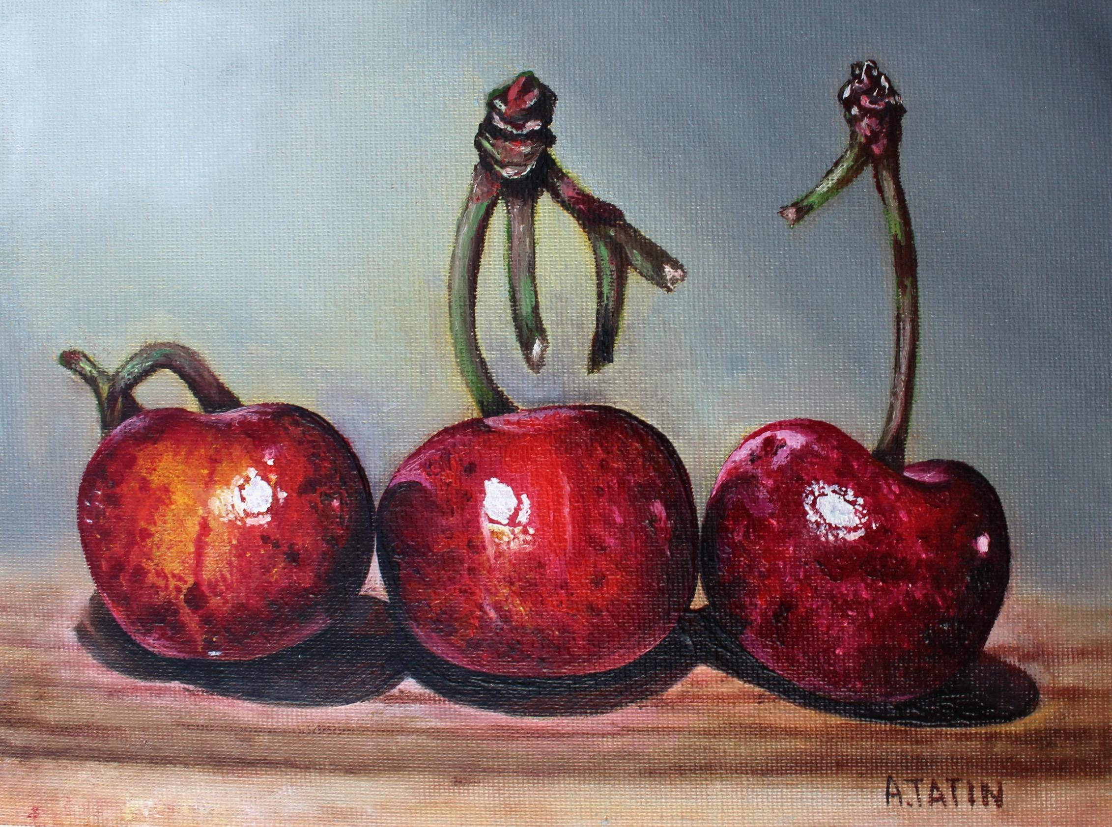 Cerises blanches, peinture à l'huile