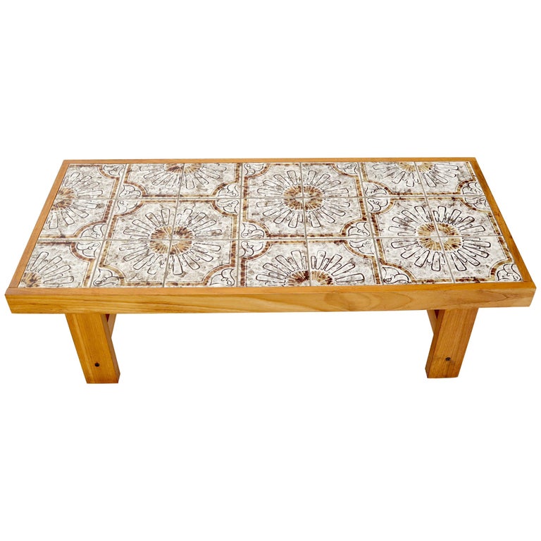 Art Tile and Teak Rectangular Danish MidCentury Modern Coffee Table