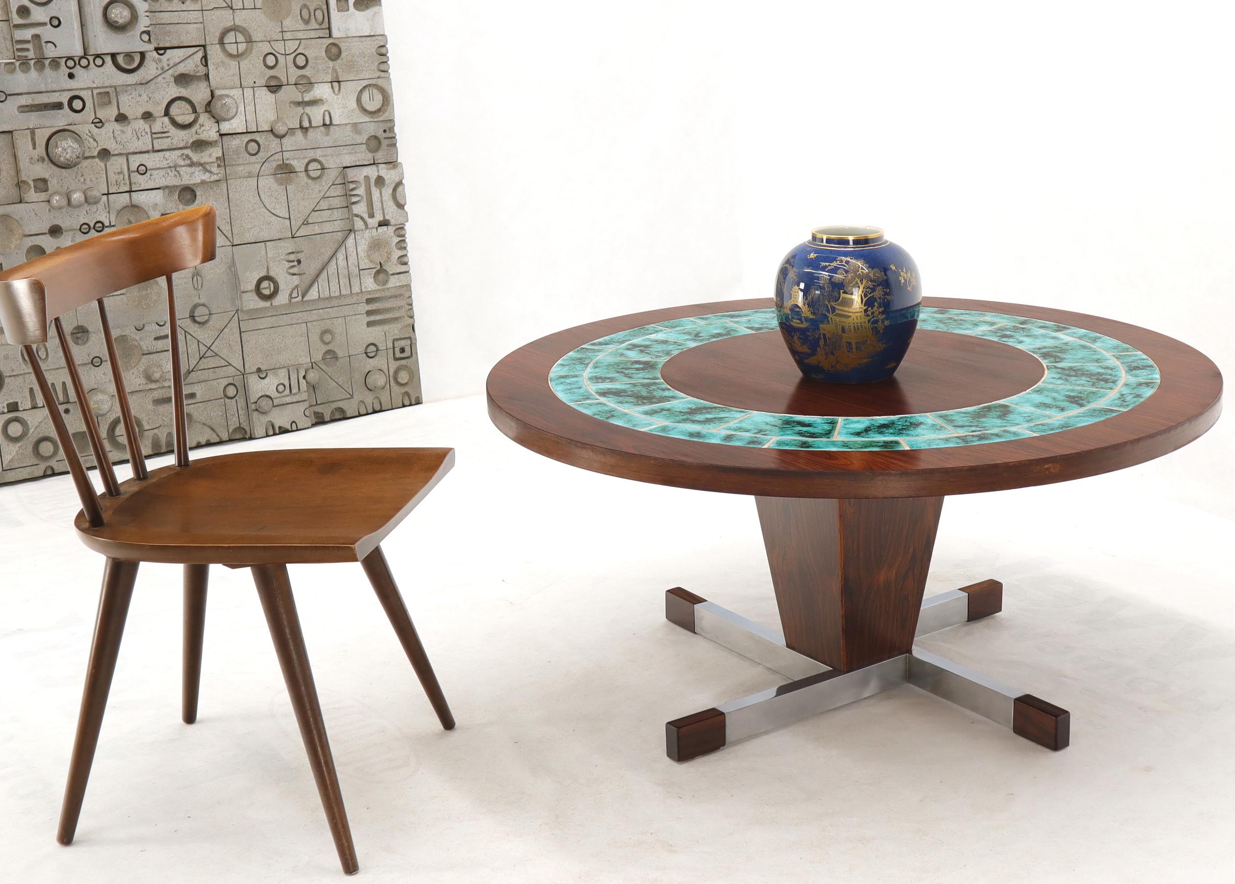 Danish Mid-Century Modern art tile top large round coffee table.