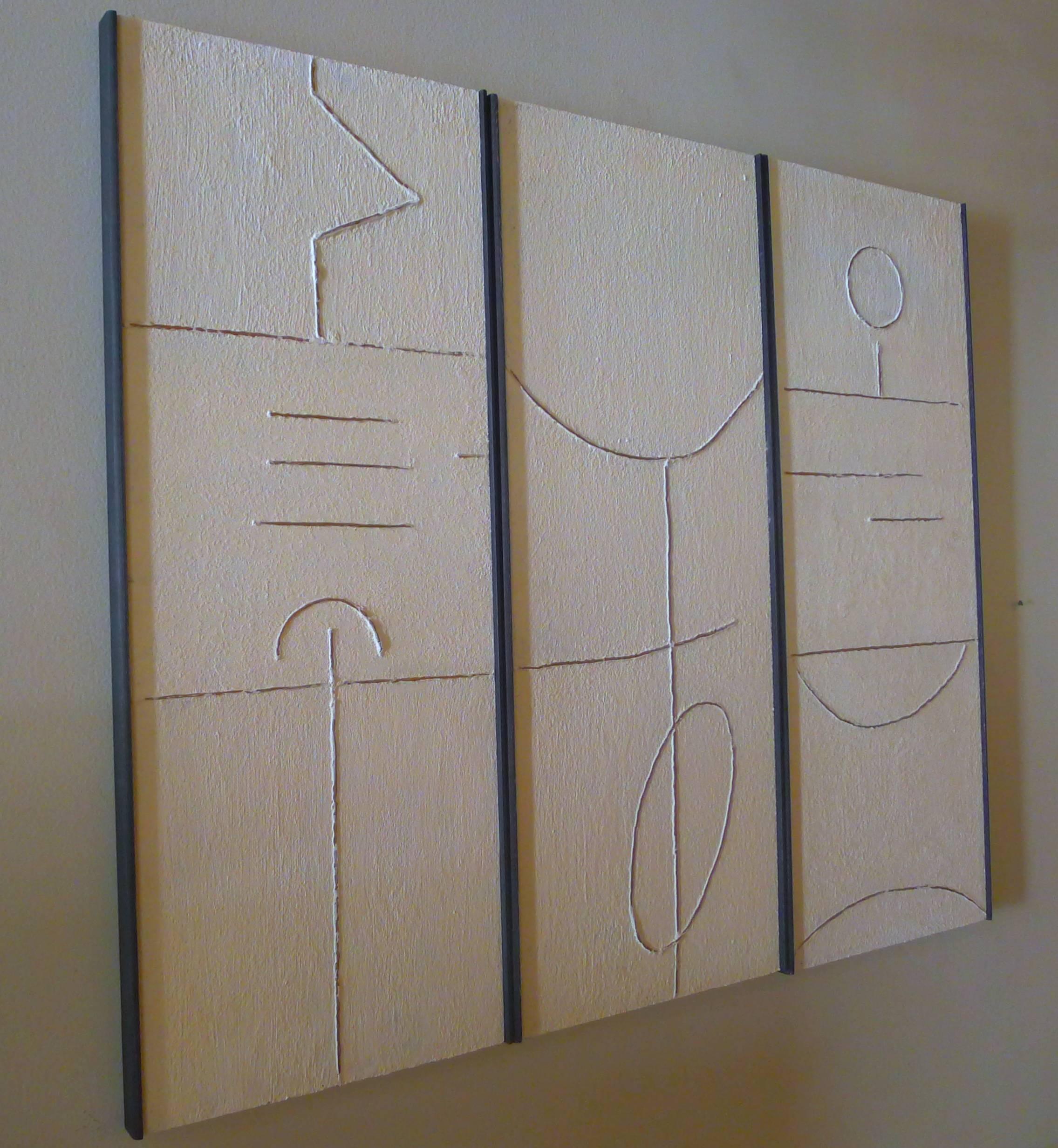 American Art Triptych in Gesso by Paul Marra