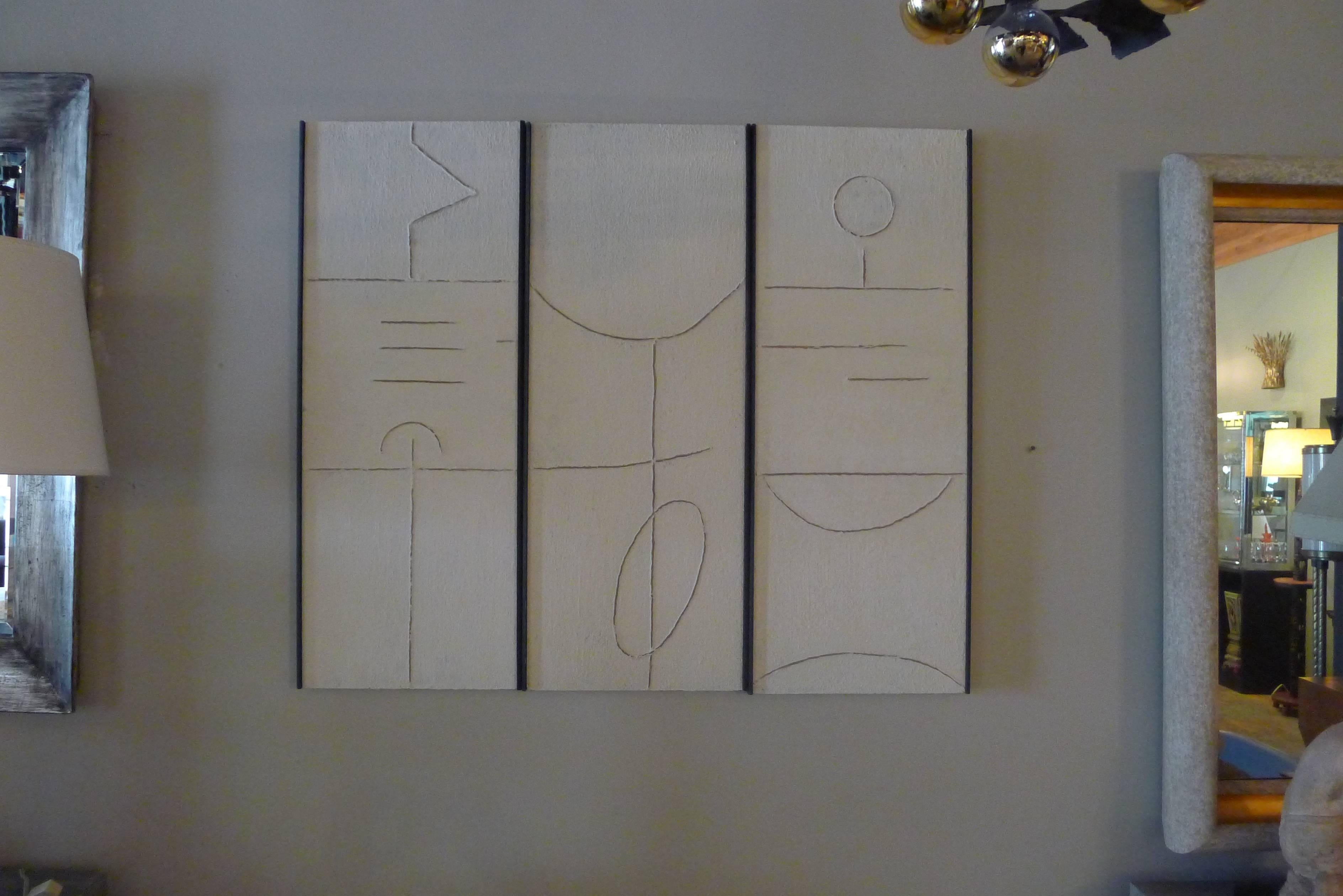 Art Triptych in Gesso by Paul Marra In Excellent Condition In Los Angeles, CA