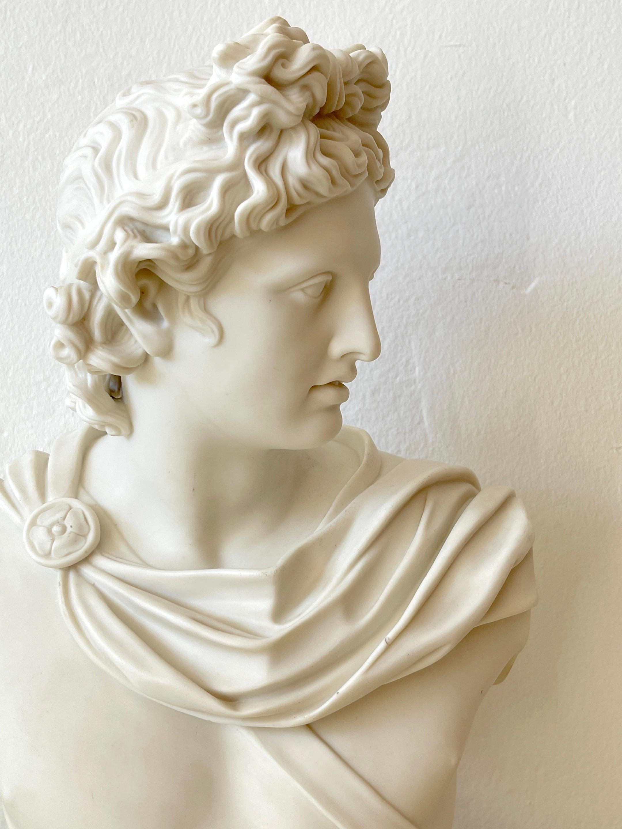 Classical Roman Art Union of London Parian Bust of Apollo Belvedere, by C. Delpech, 1861