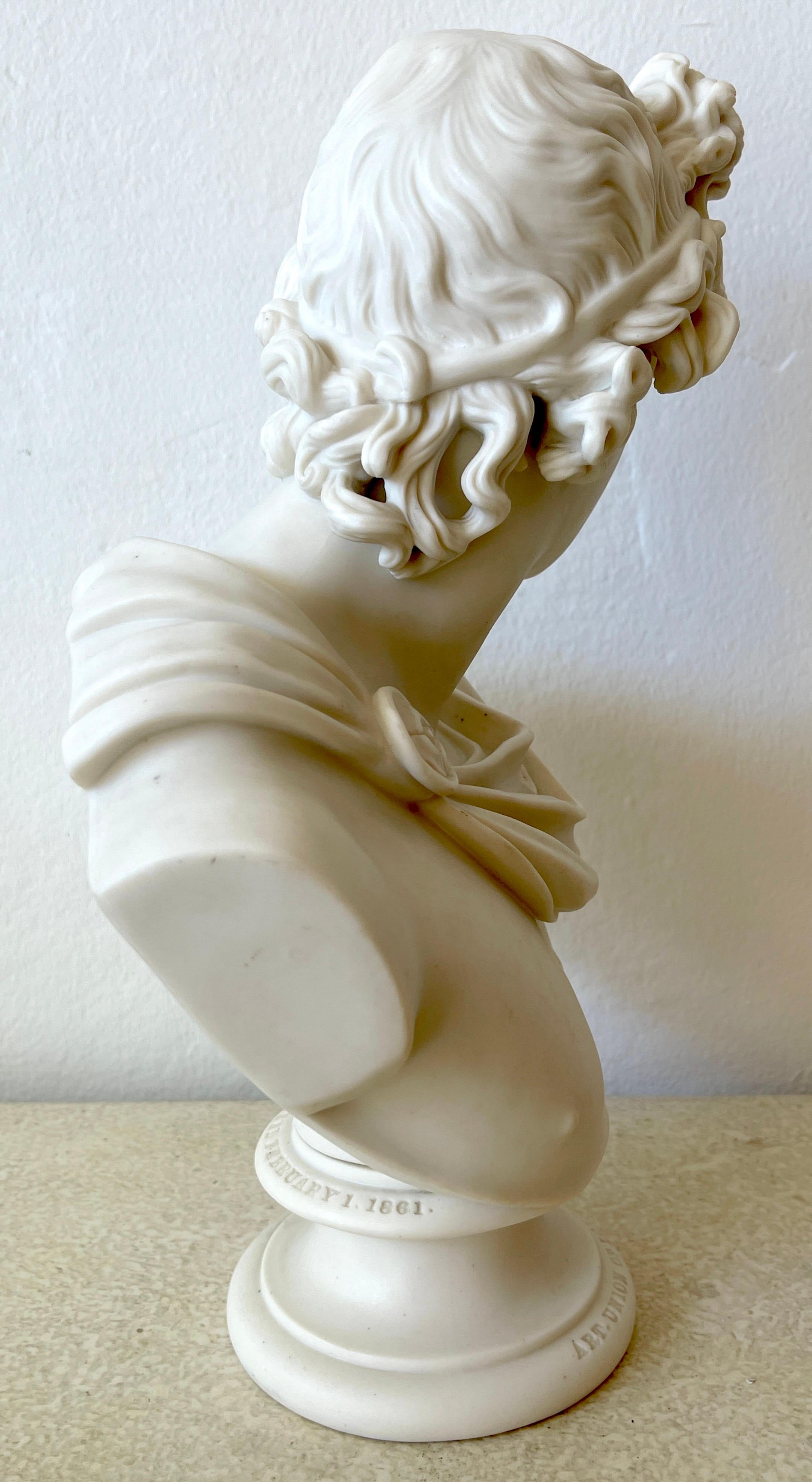 Porcelain Art Union of London Parian Bust of Apollo Belvedere, by C. Delpech, 1861