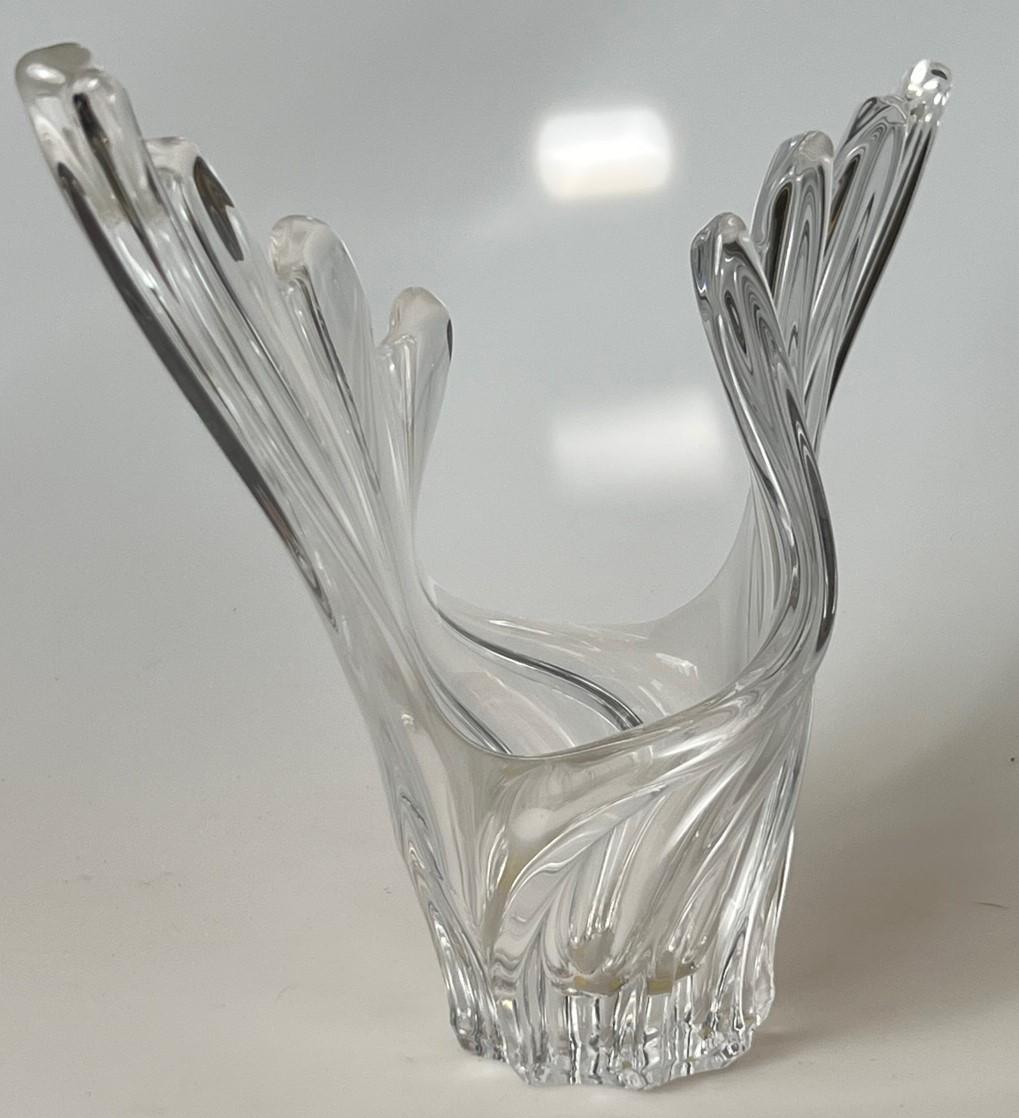 French Art Vannes Crystal wing vase.  circa 1970 France For Sale