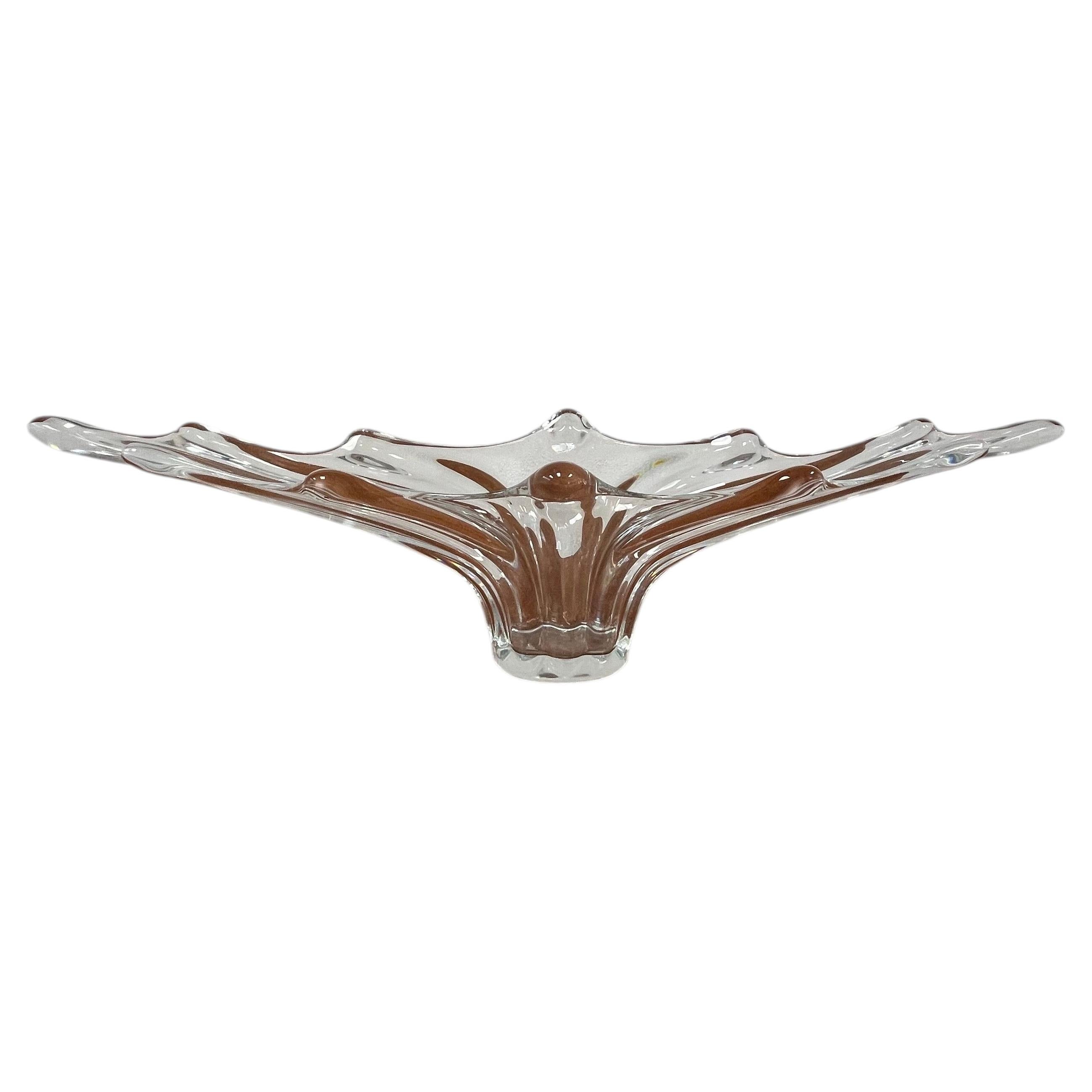 Art Vannes France Clear Crystal Freeform Centerpiece Bowl, 1960s