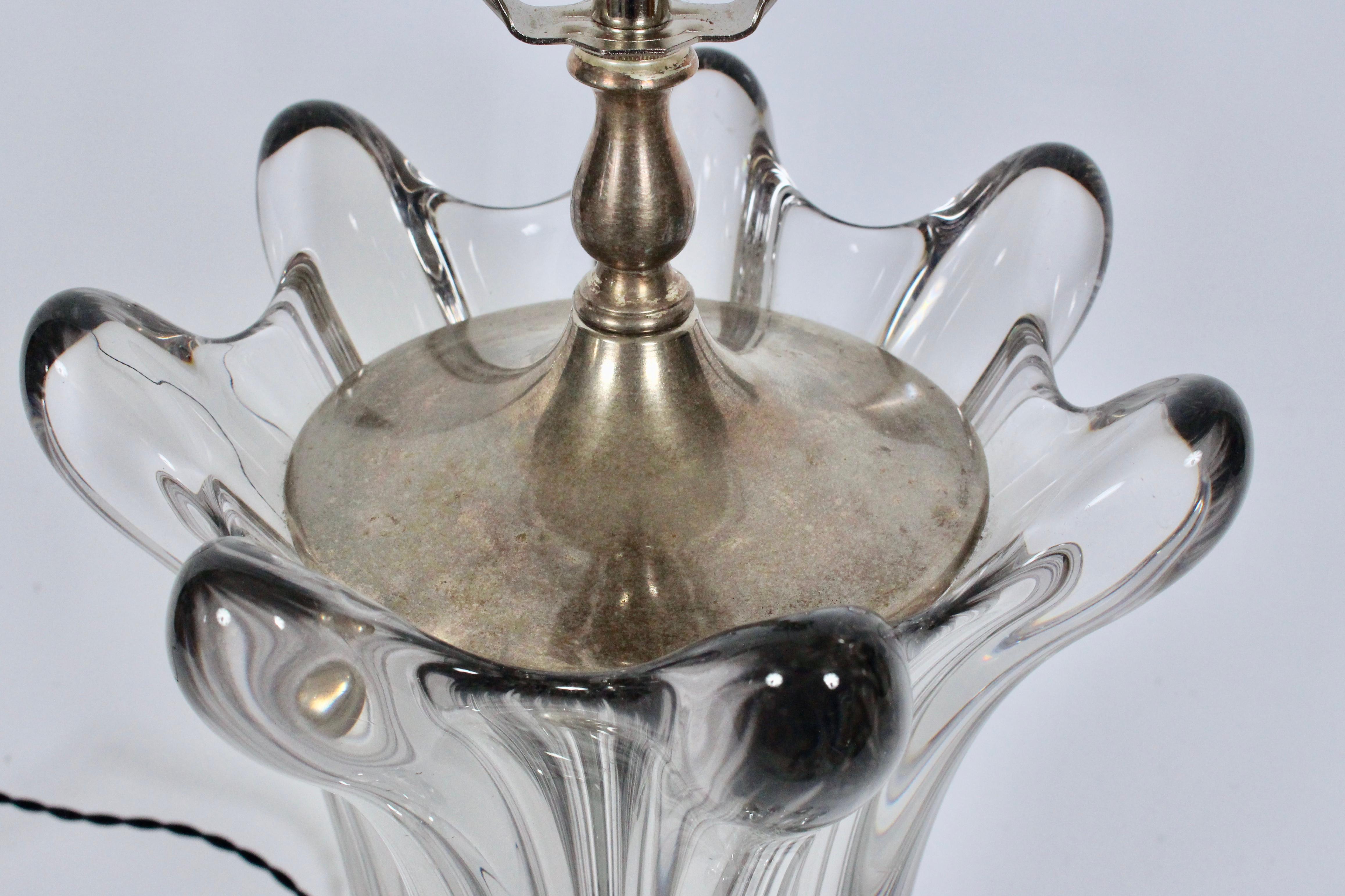 Silver Plate Art Vannes French Crystal Table Lamp, circa 1950 For Sale